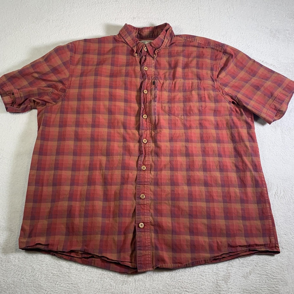 Duluth Trading Co Shirt Mens XL Tall Red Plaid Short Sleeve Button‎ Down Casual